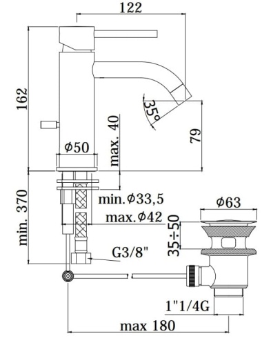 PAFFONI Light Bateria umywalkowa stojąca LIG071CR rys.  BudoHurt.com Łódź.jpg