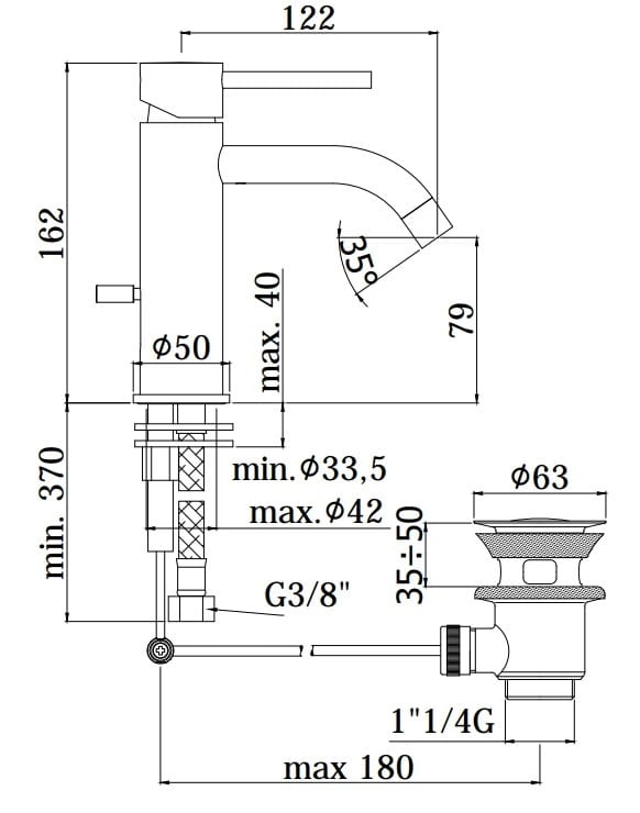 PAFFONI Light Bateria umywalkowa stojąca LIG071CR rys.  BudoHurt.com Łódź.jpg