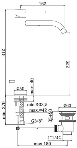 PAFFONI Light Bateria umywalkowa stojąca wysoka LIG081CR rys.  BudoHurt.com Łódź.jpg
