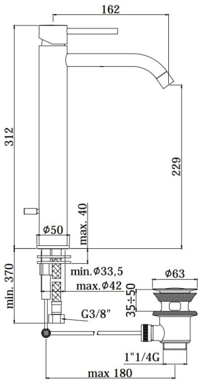 PAFFONI Light Bateria umywalkowa stojąca wysoka LIG081CR rys.  BudoHurt.com Łódź.jpg