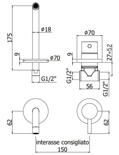 PAFFONI Light Bateria umywalkowa podtynkowa 175 mm LIG006CR70  rys.  BudoHurt.com Łódź.jpg