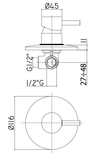 PAFFONI Light Bateria podtynkowa 1-drożna LIG010CR rys. BudoHurt.com Łódź.jpg