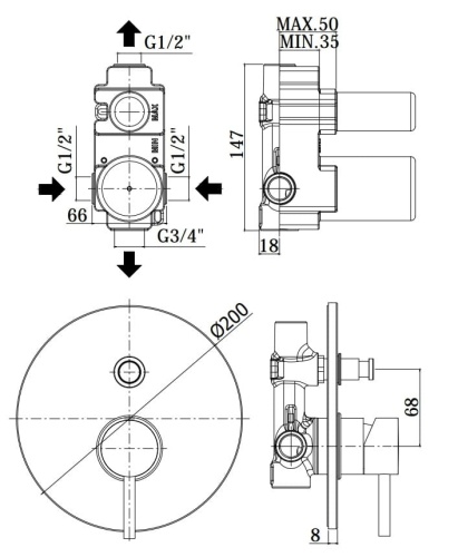 PAFFONI Light Bateria podtynkowa 2-drożna LIG015CR  RYS. BudoHurt.com Łódź.jpg