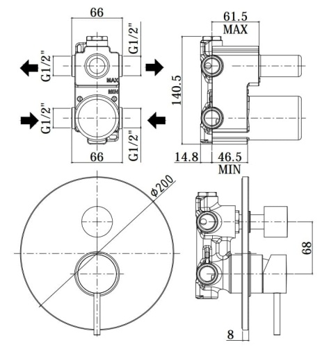 PAFFONI Light Bateria podtynkowa 2-drożna z przełącznikiem LIG018CR rys.  BudoHurt.com Łódź.jpg
