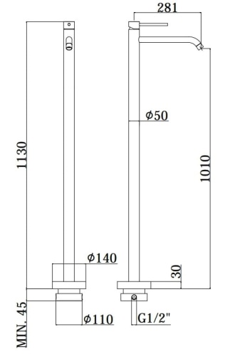 PAFFONI Light Bateria umywalkowa wolnostojąca LIG031CR  rys. BudoHurt.com Łódź.jpg