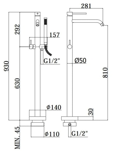 PAFFONI Light Bateria wannowa wolnostojąca LIG032CR rys. BudoHurt.com Łódź.jpg