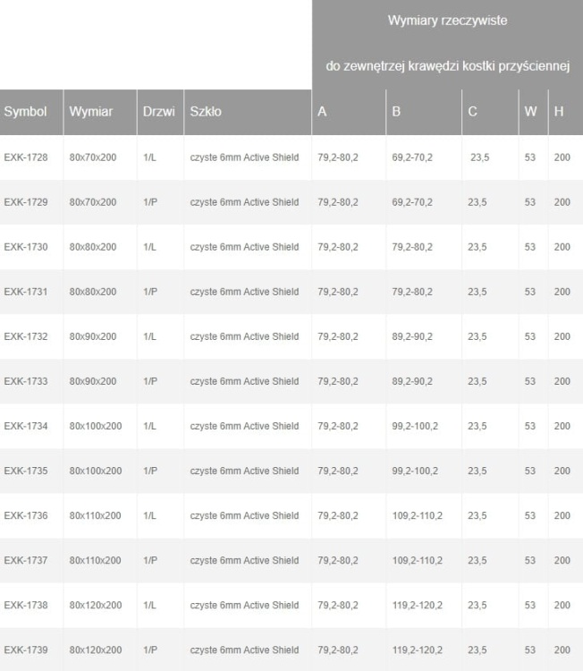 Kabina prysznicowa AVEXA GOLD jednodrzwiowa wymiary  cd51. BudoHurt.com Łódź.jpg