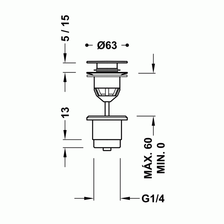 Tres Odpływ umywalkowy Ø 63 mm CLICK-CLACK Złoto 24284001OR rys.  BudoHurt.com Łódź.jpg