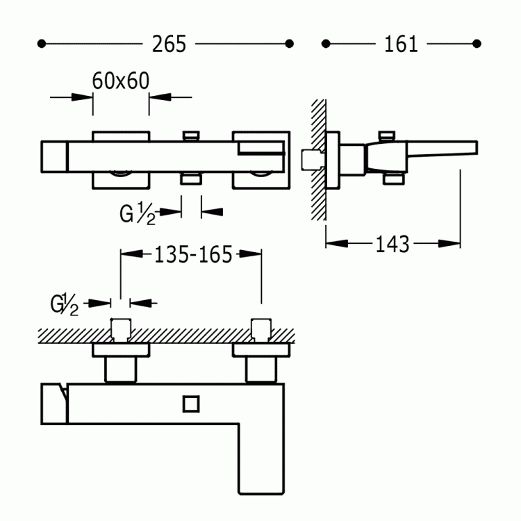 Tres  złota bateria wannowa SLIM COLORS 20217001OR rys.  BudoHurt.com Łódź.jpg
