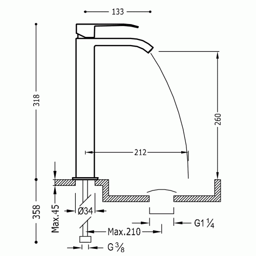 Tres bateria umywalkowa CUADRO COLORS Złoto 00681001OR rys.  BudoHurt.com Łódź.jpg