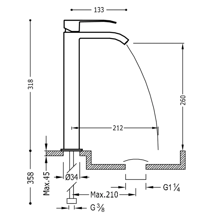 Tres bateria umywalkowa CUADRO COLORS Złoto 00681001OR rys.  BudoHurt.com Łódź.jpg