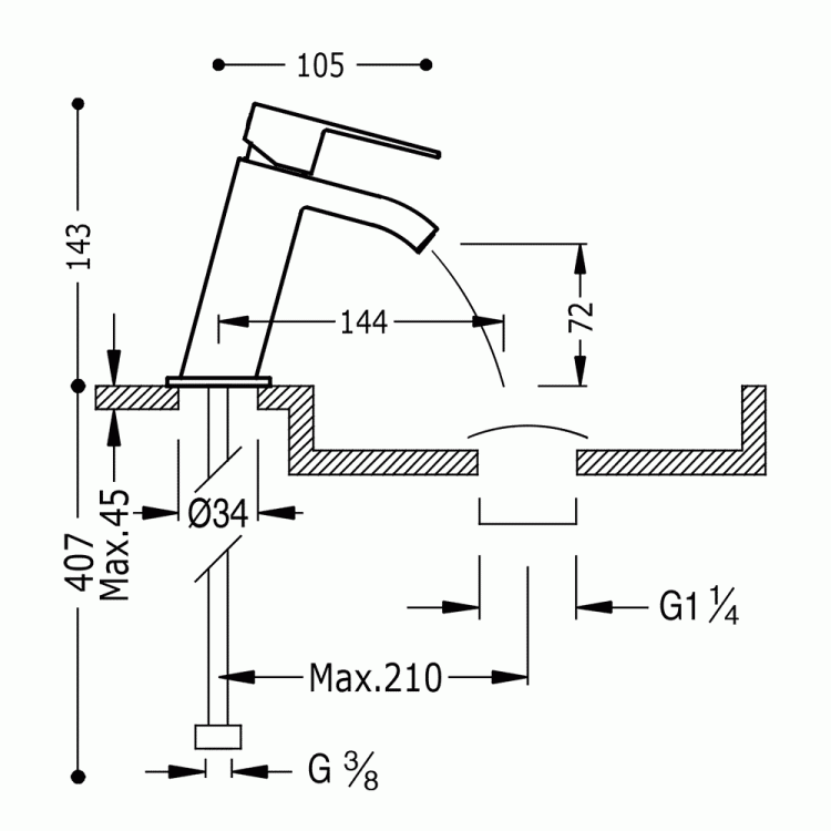 Tres bateria umywalkowa CUADRO COLORS Złoto 00620101OR rys.  BudoHurt.com Łódź.jpg