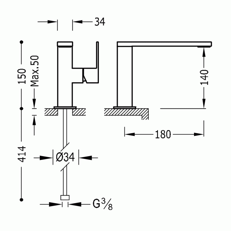 Tres bateria umywalkowa  CUADRO COLORS  Złoto 00620501OR rys.  BudoHurt.com Łódź.jpg