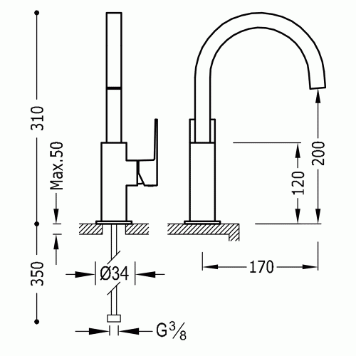 Tres bateria umywalkowa CUADRO COLORS Złoto 00660602OR rys.  BudoHurt.com Łódź.jpg