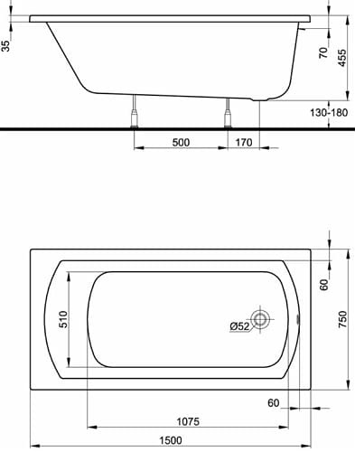 WANNA PROSTOKĄTNA PERFECT 150 X 75 CM Koło XWP1050000 rys. BudoHurt.com Łódź.jpg