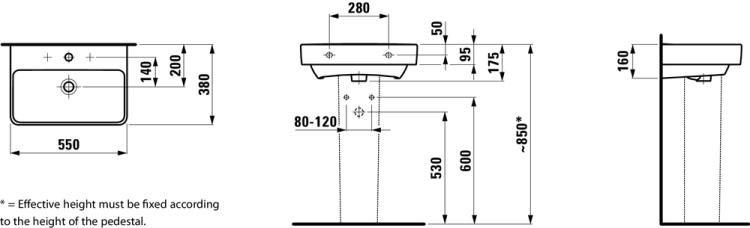 Laufen PRO S umywalka ścienna z otworem 550 x 380 mm 818958 rys.  BudoHurt.com Łódź.jpg