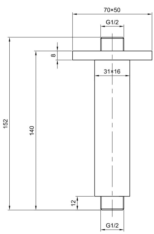 Kohlman Ramię sufitowe do deszczownicy kwadratowe - 12 cm RAMIĘ SUFITOWE CQ rys. BudoHurt.com Łódź.jpg