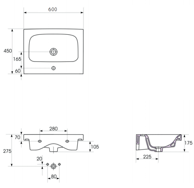 Cersanit UMYWALKA Meblowa bez armatury MODUO 60X45 K116-011 rys.png