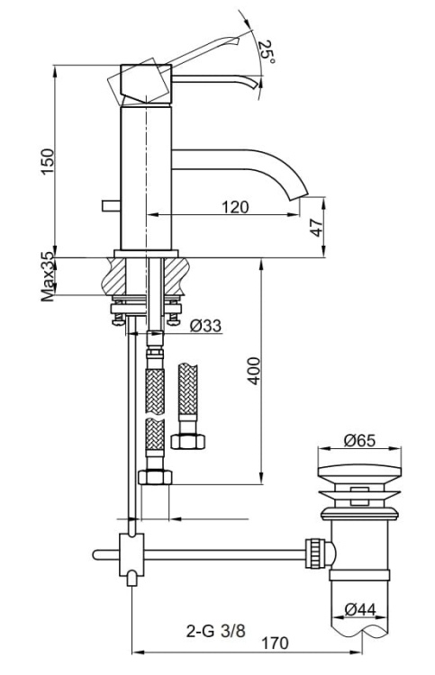 Kohlman AXIS 1-otworowa bateria umywalkowa QB100N rys. BudoHurt.com Łódź.jpg