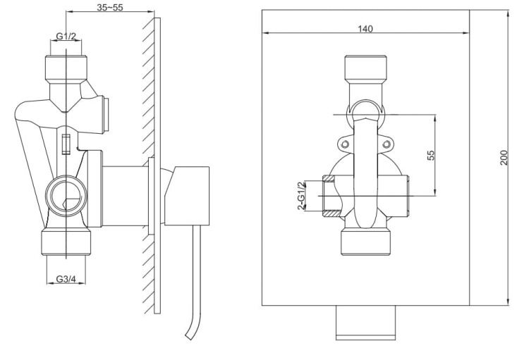 Kohlman AXIS Podtynkowa bateria prysznicowa QW220N rys. BudoHurt.com Łódź.jpg