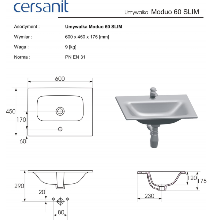 Cersanit UMYWALKA Wpuszczana w blat MODUO 60 K116-043 rys. BudoHurt.com Łódź.png