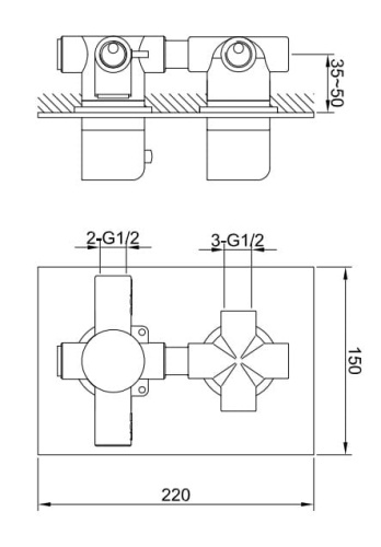 Kohlman EXCELENT Termostatyczna podtynkowa bateria wannowo-prysznicowa QW433H rys.  BudoHurt Łódź  Wydawnicza 17A.jpg