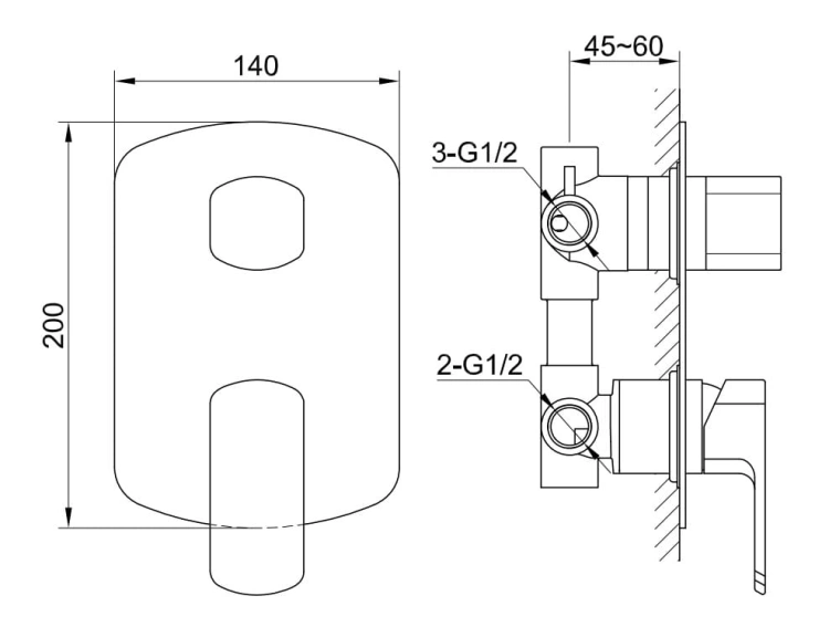 Kohlman FOXAL Podtynkowa bateria wannowo-prysznicowa z trzema wyjściami QW211F rys. BudoHurt Łódź.jpg