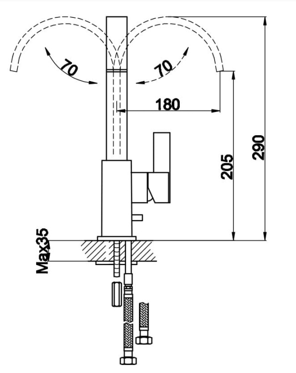Kohlman DEXAME 1-otworowa bateria kuchenna z obrotową wylewką QB140D rys.  BudoHurt Łódź.jpg