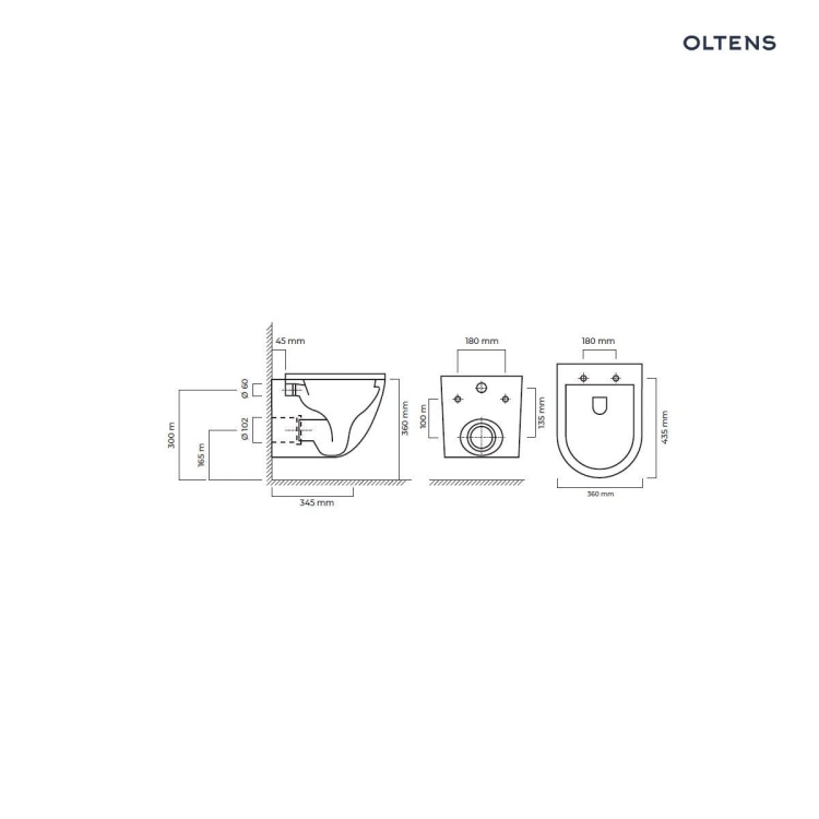 Zestaw Oltens Hamnes miska WC wisząca PureRim z deską wolnoopadającą czarny mat 42014300 rys.  BudoHurt.jpg