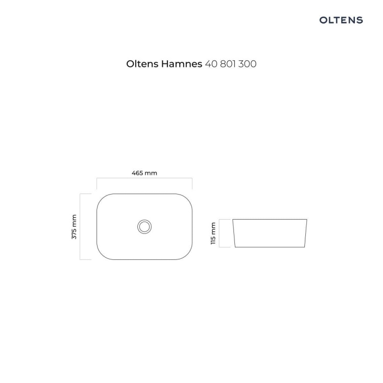 Oltens Hamnes umywalka 46,5x37,5 cm nablatowa owalna z powłoką SmartClean czarny mat 40801300   rys. BudoHurt.jpg
