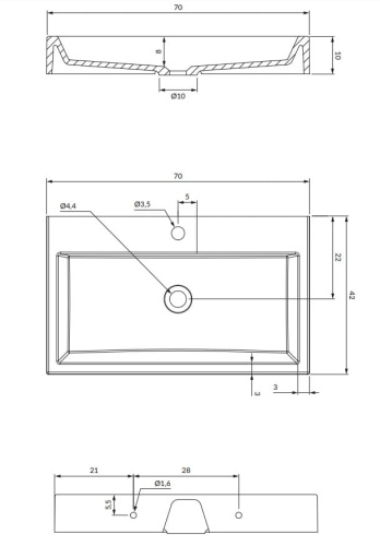 Omnires THASOS M+ Umywalka nablatowa wisząca, 70x42 cm. THASOS700BP rys.jpeg