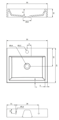 Omnires THASOS M+ Umywalka nablatowa wisząca, 50x42 cm. THASOS500BP rys.jpeg