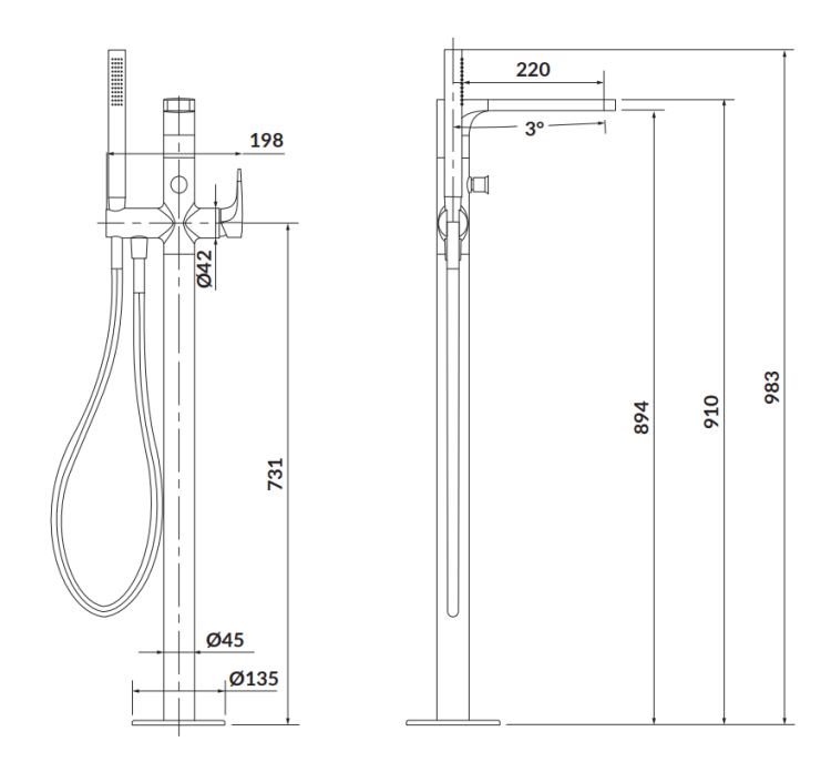 Cersanit Inverto Bateria wannowa wolnostojąca CHROM. S951-287 rys. tech.png