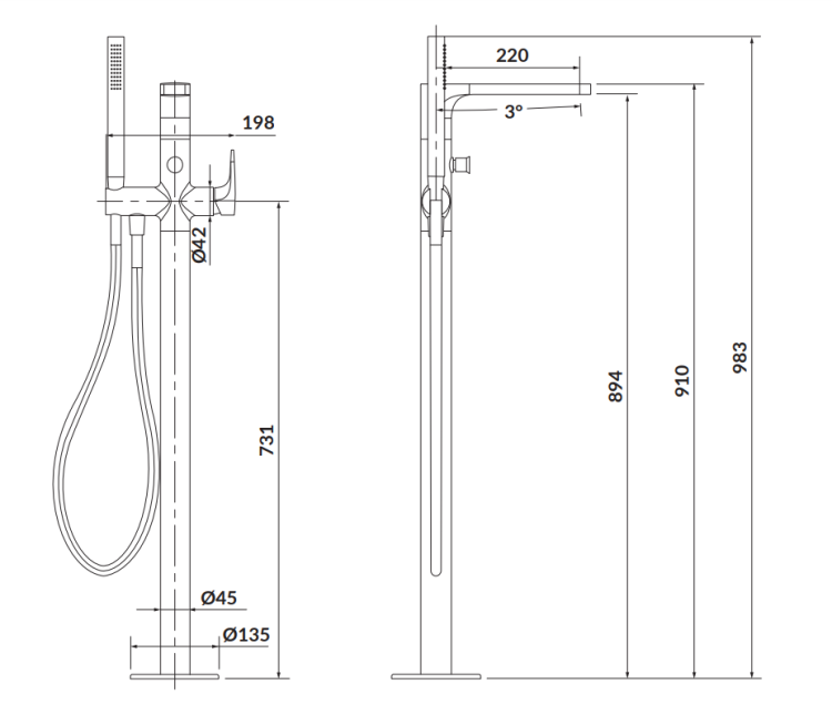 Cersanit Inverto Bateria wannowa wolnostojąca CZARNA. S951-283 rys. tech.png