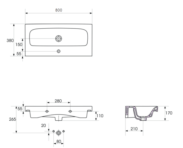 Cersanit UMYWALKA Meblowa bez armatury MODUO 80X38 K116-012 rys. tech.png