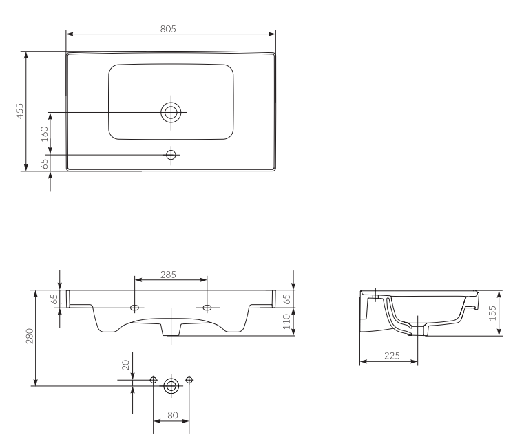 Cersanit UMYWALKA Meblowa CREA 80 K114-017  rys. tech.png