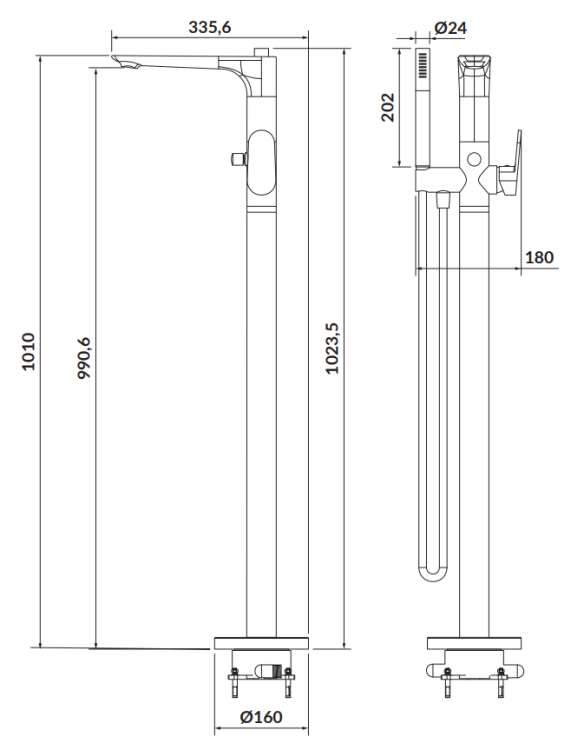 Cersanit Bateria wannowo-natryskowa wolnostojąca CREA chrom. S951-306 rys. tech. BudoHurt Łódź.png