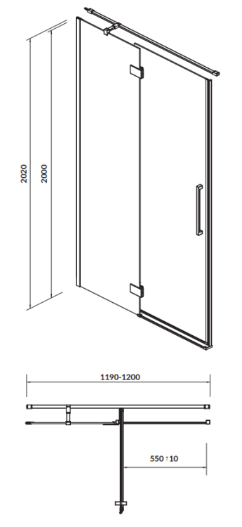 Cersanit Drzwi na zawiasach kabiny prysznicowej CREA 120 x 200, lewe. S159-003  rys. tech. BudoHurt Łódź.png