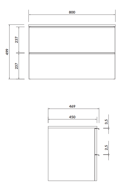 Cersanit Szafka z Blatem Virgo 80 Szara z Chrom Uchwytami. S522-030  rys. tech. BudoHurt Łódź.png
