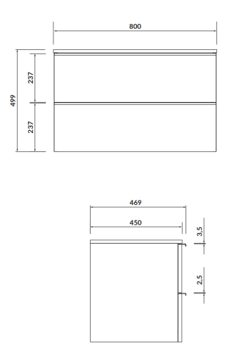 Cersanit Szafka z Blatem Virgo 80 Szara z Czarnymi Uchwytami. S522-031  rys. tech. BudoHurt Łódź.png