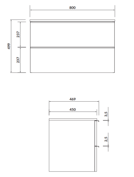 Cersanit Szafka z Blatem Virgo 80 Biała z Chrom Uchwytami. S522-026  rys. tech. BudoHurt Łódź.png