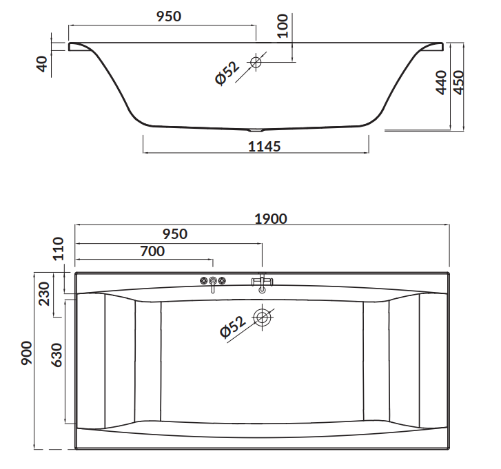 Cersanit Wanna prostokątna VIRGO 190x90. S301-221 rys. tech. BudoHurt Łódź.png