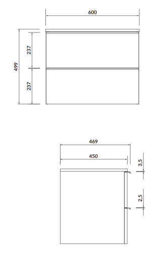Cersanit Szafka z blatem VIRGO 60 szara, chromowane uchwyty. S522-022 rys. tech. BudoHurt Łódź.png