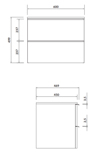 Cersanit Szafka z blatem VIRGO 60 szara, czarne uchwyty. S522-023 rys. tech. BudoHurt Łódź.png