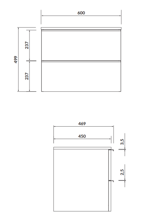 Cersanit Szafka z blatem VIRGO 60 biała, chromowane uchwytym. S522-040  rys. tech. BudoHurt Łódź.png