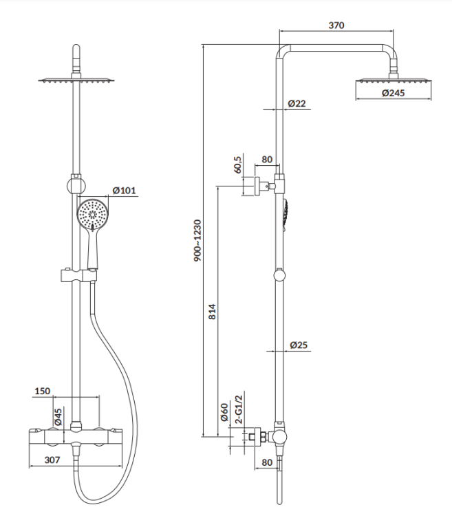 Cersanit Kolumna natryskowa City Owalna z baterią termostatyczną Chrom. S951-340  rys. tech.  BudoHurt Łódź.png