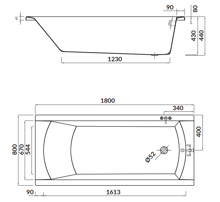 Cersanit Wanna prostokątna Korat 180x80. S301-295  rys. tech. BudoHurt Łódź.png