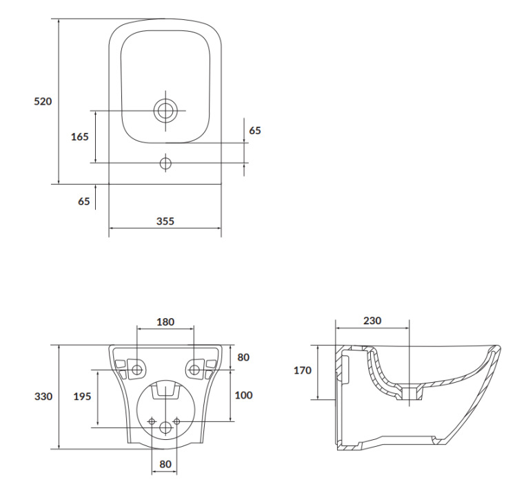 Cersanit Bidet zawieszany Larga Square. K120-012 rys. tech. BudoHurt Łódź.png