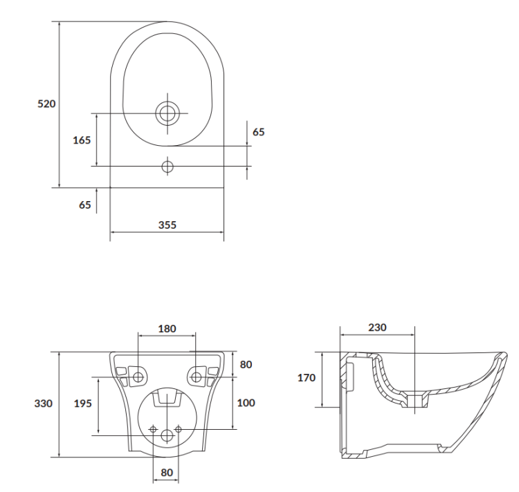 Cersanit Bidet zawieszany Larga Oval CleanOn. K120-006 rys. tech. BudoHurt Łódź.png