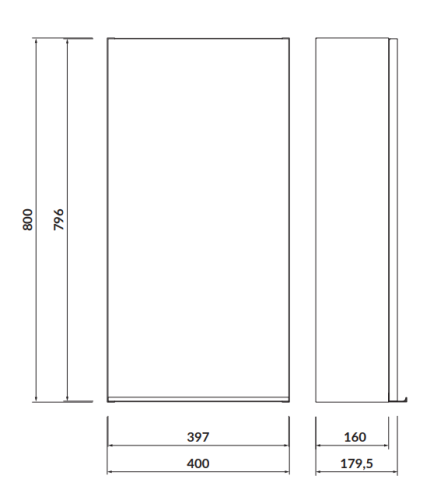 Cersanit zafka wisząca VIRGO 40 biała, czarny uchwyt. S522-036 rys. tech. BudoHurt Łódź.png